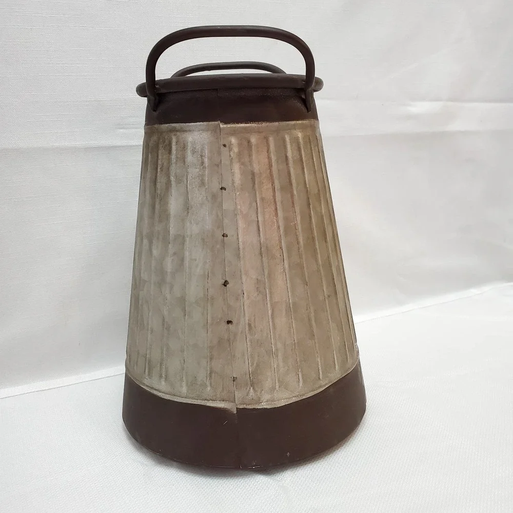 Farmhouse Chic Milk Can Galvanized Metal Canister Vase‎ Vtg Style W/Handles